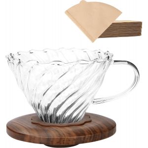 Goutteur À Café Avec 100 Filtres En Papier De Taille 02, Verre Borosilicate Et Collier En Noyer, Cafetière Goutte À Goutte, 1 À 3 Tasses, Transparent (Goutte À Café) - Neuf