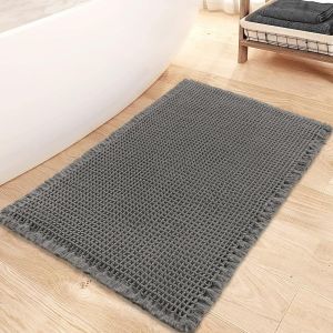 Kal-Tapis De Bain Gaufré Antidérapant, 43x61cm Tapis De Salle De Bain Moelleux Tapis De Bain Absorbant Lavable En Machine Tapis De Douche Pour Salle De Bain, Anthracite - Neuf