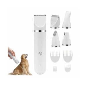 Kit De Toilettage Pour Chien Tout-En-Un 4 En 1 Avec Tondeuse Silencieuse, Lames En Céramique Et Plusieurs Têtes De Coupe - Blanc - Neuf