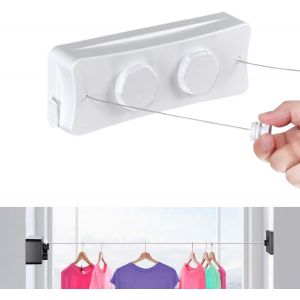 SUBZONAL-Corde &agrave; Linge R&eacute;tractable pour Balcon, 2 x 5,1M Acier Inoxydable Fil a Linge Ext&eacute;rieur Retractable, Etendoir Linge Exterieur Retractable, Corde &agrave; Linge Murale Int&eacute;rieur - Neuf