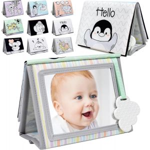 JGD-Miroir Bebe Eveil, Miroir Montessori Jouet Noir et Blanc, Jouets Sensoriels avec Livre en Tissu Doux, Jouet avec Motif Contrasté for 0+ - Neuf