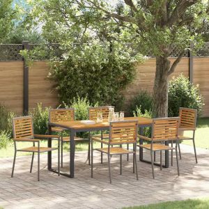 Vidaxl Ensemble De Salle &Agrave; Manger Pour Jardin 7 Pcs Gris Et Marron - Neuf