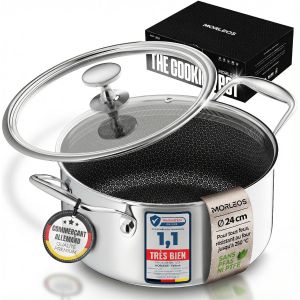 Subzonal-Cocotte Rev&ecirc;tement C&eacute;ramique Antiadh&eacute;sif Alv&eacute;ol&eacute; R&eacute;sistant Aux Rayures - 4,7 Litres, &Oslash; 24x12 Cm, 2,5 Kg - Couvercle Moderne En Verre Plat Casserole 5 Couches &Agrave; &Eacute;conomie D'&eacute;nergie - Induction - Neuf