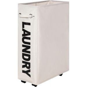 MEVRONISSHOP-Panier &agrave; Linge 55L avec Roulettes, Pliable et &Eacute;troit, Grande Capacit&eacute;, Bac de Rangement sur Roues pour Petit Espace&iquest;Beige - Neuf