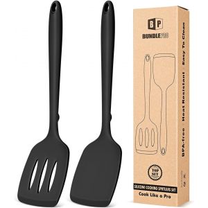 Kalanka-Paquet De 2 Tourneurs De Spatule En Silicone, Jeu De Spatule De Cuisine &Agrave; Fentes Anti-Adh&eacute;rentes, R&eacute;sistant &Agrave; La Chaleur Bpa Libre, Adapt&eacute; Au Retournement Du Poisson, Des ?Ufs, Du Steak(Noir) - Neuf