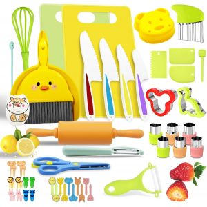 Eryi-49 Pièces Kit Couteau Sécurité De Cuisine Pour Enfants,Couteau Pour Enfants Pour Fruits,Pain,Légumes,Couteaux De Cuisine Pour Enfants Avec Couteau En Bois,Planche À Découper Et Éplucher - Neuf