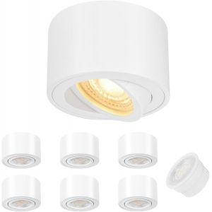 KAL-6X Spots De Plafond Blanc - Extra Plat & Pivotant À 38° - Ø80X50Mm - Spot En Saillie Orientable - 5W 500Lm 3000K - Module Led 230V Inclus - Aluminium Led Plafonnier Spot - Neuf
