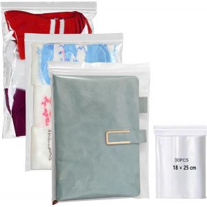 Lot De 30 Sacs &Agrave; Fermeture &Eacute;clair R&eacute;utilisables En Plastique Transparent Pour &Eacute;conom R De L'Espace - Pour Chaussettes, Cosm&eacute;tiques, Articles De Toilette - 18 X 25 Cm - Neuf
