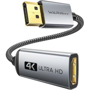 4K Adaptateur Displayport Vers Hdmi, Convertisseur Adaptateur Dp 1.2 Ordinateur Vers 1.4 Hdmi Écran En Nylon Tressé Compatible Avec Lenovo, Hp, Dell, Asus Et Autre - Gris[Z574] - Neuf