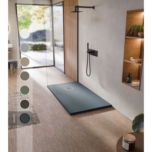 BELLOBATH - Receveur de douche en r&eacute;sine antid&eacute;rapante - Texture ardoise douce -Avec la bonde et la grille comprises - Graphite - 90 X 150 cm - Neuf