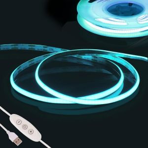 Bleu Glacier Ruban Led Cob 2M,Dc5V Usb Bande Led Chambre,480Led/M Cri90+ 4Mm Dimmable Fancy Led Tv,Flexible Lumiere Bandeau Led Gaming Adh&eacute;sif Pour Pc, Miroir,Cuisine,F&ecirc;te,Armoire,Diy Decor - Neuf