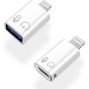 KALANKA-Adaptateur USB C Femme &agrave; Lightning M&acirc;le, Lightning M&acirc;le &agrave; USB-A Femme USB OTG Connecteur pour iPhone 14/13/12/11/8/7/6/iPad, Microphone audio Support Enregistrement Ne prend pas en charge les - Neuf