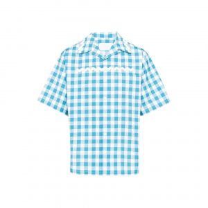 Chemise À Carreaux Bleue 100 % Coton Pour Homme Prada - Neuf
