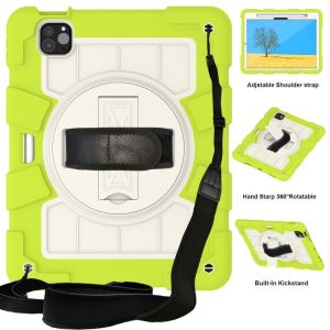 Coque Hybride En Silicone Pour Ipad Air 11 (2024/2025) Avec Bandouli&egrave;re, R&eacute;sistante Aux Chocs - Tourtereaux Verts - Neuf