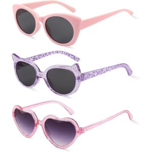 Kalanka-3pcs Lunette De Soleil Enfant Filles, Lunettes De Soleil Filles Chat Violet Lunettes Coeur Rose, Lunette Soleil Enfant Lunette Festival Lunette Drole, Lunette De Soleil Enfant 3 Ans À 8 Ans - Neuf