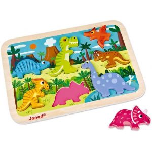 KASFL-Chunky Puzzle En Bois Dinosaures-7 Pièces-Développement Motricité Fine Et Concentration-Dès 18 Mois,J07054 - Neuf