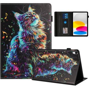 LORANKA-Coque pour iPad 11 Pouces(A16) 2025/iPad 10&egrave;me G&eacute;n&eacute;ration 10.9 Pouces 2022 Impression Graphique Housse en Tablette Cuir PU Protection pour iPad 10.9 Chat en Note de Musique - Neuf