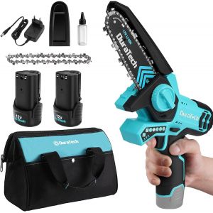 CHECARZHN--NO1-Mini Tronçonneuse À Batterie 5 Pouces, 12V Scie Électrique Sans Fil Avec 2 Batteries Et 2 Chaînes, Idéale Pour La Coupe Du Bois Et L'Élagage De Jardin - Neuf