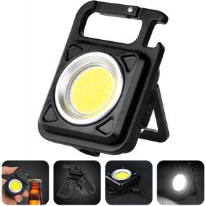 Hljhj-Cob Lampe De Travail Rechargeable, 800 Lumen Mini Portable Lampe De Camping, Porte-Clés Lampe De Poche Étanche Lampes, Avec Ouvre-Bouteille, Base Magnétique, Pour Camping, Urgence - Neuf
