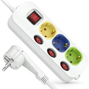 CHENG-Multiprise 3 prises, commutable individuellement avec câble d'extension de 3 m, multiprise avec interrupteur et sécurité enfant pour salon, chambre à coucher, cuisine, bureau, bureau - Neuf