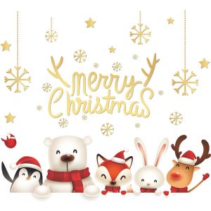 (30*90cm*2)No&euml;l ours et animaux stickers muraux fen&ecirc;tre en verre d&eacute;coration stickers muraux - Neuf