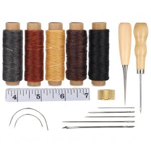 Ensemble d'accessoires pour couture a la main en cuir, outil de couture, de a coudre, ruban a mesurer, poincon - Neuf
