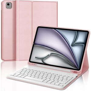 Kal-Coque Clavier Pour Ipad Air 11'' (M2) 2024, Azerty Français -Étui Ipad Air 11 Pouces Avec Fente Pour Stylo, Clavier Détachable Sans Fil Bluetooth, Rose Clair - Neuf