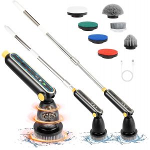Brosse de nettoélectrique avec capteur de pression intelligent et 8 têtes de brosse interchangeables pour salle de bain,cuisine et sol-Brosse de nettorotative à pression (noir) - Neuf