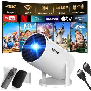 Chenquansarl-[App Intégrée] Mini Vidéoprojecteur 1080p 4k Supporte Mini Projecteur Portable, Dual Contrôle Avec Souris Android Tv Wifi 6 Bt5.2 180° Rotation Hdmi/Tv Stick/Usb/Ps5/Laptop, Avec Hdmi Et - Neuf