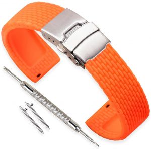 Kal-Bracelet Montre Remplacer Silicone Bracelet Montre Homme Femme Noir - 18mm, 20mm, 22mm, 24mm Caoutchouc Montre Bracelet Avec Quick Release Pins & Boucle Déployante - Neuf