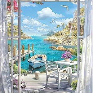Ayuhr-40x40cm Diamond Painting Paysage Fenêtre Montagne Bord De Mer Broderie Diamant Paysage Bord De Mer Diamond Painting Fenetre Vue Mer Peinture Diamant Paysage Bord De Mer Pour Décoration Murale - Neuf