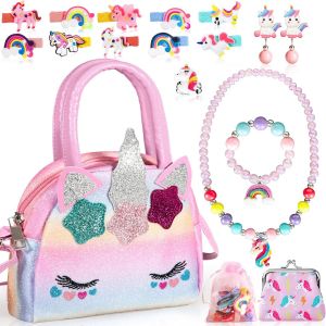 Eryi-Licorne Sac A Main Bijoux Enfants Fille, Bijoux Enfants Fille, Sac A Main Enfant Fille, Bagues, Boucles D'oreilles, Colliers, Bracelets, Épingles À Cheveux, Pour 1 2 3 4 5 6 Ans - Neuf