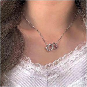 Kal-Collier Boho Chat Argent Cristal Chaîne De Collier Chat Rose Collier Animaux Mignon Collier Ras Du Cou Collier Pendentif Chat Bijoux Pour Femmes Et Filles - Neuf