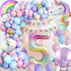 CAUC-Decoration Anniversaire Licorne 5 Ans, Arche Ballon Licorne Anniversaire 5 Ans Fille, Deco Fete Fille Cadeau Licorn Enfant - Neuf
