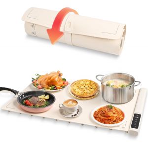 Nouvelhorizonstore-Chauffe Plat &Eacute;lectrique, Plateau Chauffant Silicone Portable, Pliable Chauffe-Assiette Alimentaire Avec 9 Temp&eacute;ratures Temp&eacute;rature R&eacute;glable 40&deg;C - 120&deg;C Et Minuteur 8h, Pour F&ecirc;tes, - Neuf