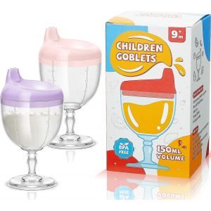 2 Pcs Baby Wine Sippy Cup Plastic Goblet Cup No Spill Wine Glass Sippy Cup Baby Goblet Cup Baby Sippy Cup Wine Glass Beverage Mug Milk Bottle Avec Couvercle - Neuf