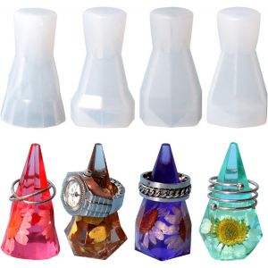 Lot De 4 Moules En R&eacute;sine Pour Bague - Support De Bague - Moule En Silicone Pour R&eacute;sine &Eacute;poxy - Moules Coniques - Support De C&ocirc;ne D'anneau, Pyramide, Pour Support De Bague Diy, Pr&eacute;sentoir &Agrave; Bijoux - Neuf