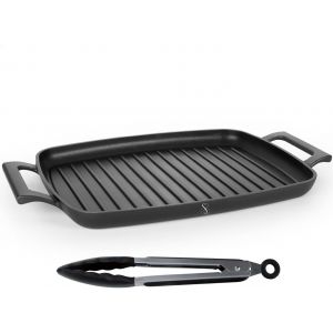 Subzonal-Po&ecirc;le &Agrave; Steak Grill Rectangulaire 47 Cm Induction, Aluminium, Rev&ecirc;tement C&eacute;ramique Antiadh&eacute;sif Q-Line Ck 3000 Superior, Sans Pfas Ptfe Pfoa, Fond Inox Gaz Four, Avec Pince Manique - Neuf