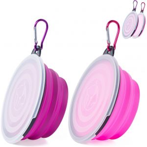 Kalanka-Gamelles Pliables Bol Avec Couvercle Chien Bols D`Eau Pour Chiots Voyage Bol Pour Chat Et Chien Hauteur Du Bol Peut Ajustée Léger Protable Pour La Marche Randonnée Camping (Violet +Rose Clair - Neuf