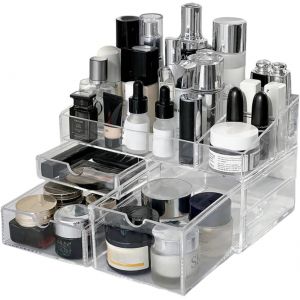 Rangement Maquillage,Organisateur Maquillage avec 3Tiroirs,Rangement Skincare en Plastique,Organisateur Salle de Bain pour Rouges à Lèvres,Fards,Crèmes,Pinceaux,Parfums - Neuf