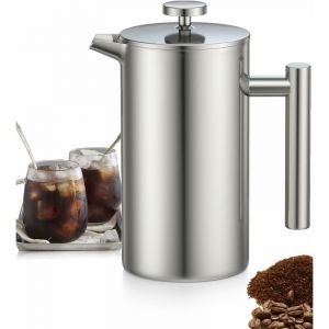 Cafetière à presse française en acier inoxydable 1L, presse française avec triple filtres, presse française avec fonction de maintien au chaud et piston en acier - Neuf