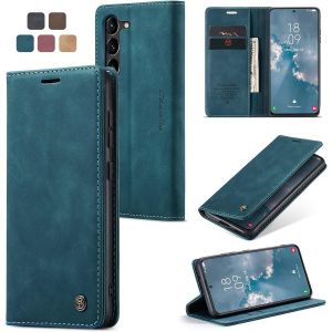 Maa-Coque Samsung Galaxy S23 Plus Housse Antichoc En Cuir Pu Premium Fentes Cartes Etui Pochette De Portefeuille Avec Fonction Support Case À Rabat Pour Samsung Galaxy S23 Plus 5g - Bleu Vert - Neuf