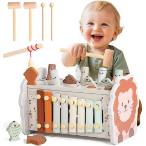 TDRFL-Jouet Bebe 1 An-Jeux Montessori 1 An 4 En 1 Jouet Montessori Avec Tape-Taupe Xylophone Bebe P&ecirc;che Et Labyrinthe Num&eacute;rique Jouets Enfant 1 Ans Educatif En Bois Id&eacute;al Cadeau Enfant 1 Ans Fille Ga - Neuf