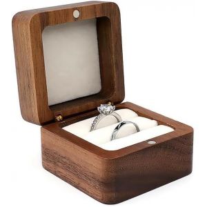 Bo&icirc;te &Agrave; Bague En Bois Avec Velours Pour Mariage Coffret &Eacute;tui De Rangement D'anneau Porte Bijoux Vintage Double Bo&icirc;te &Agrave; Bijoux Bo&icirc;te De Rangement Carr&eacute;e - Neuf