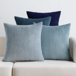 Tianyi-Housses De Coussin En Velours D&eacute;coratives Douces Pour Le Douce En Velours Ray&eacute; Lot De 4 Pour La D&eacute;coration Int&eacute;rieure Canap&eacute; Chambre &Agrave; Coucher 50x50cm S&eacute;rie Deep Blue - Neuf