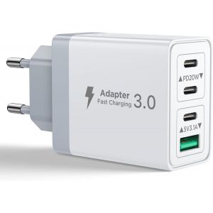 Chargeur USB C, Prise USB C Multi 40W 4 Port Chargeur Rapide iPhone 3.1A PD Type C Adaptateur Secteur USBC pour iPhone 16 15 14 13 12 11 Pro Max X XS XR 8 7 6S Plus Mini, iPad,Samsung Galaxy - Neuf