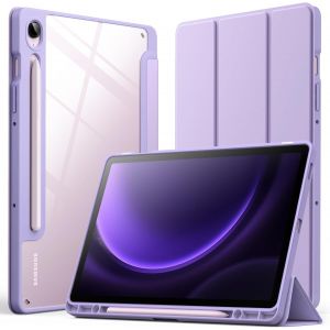 Coque pour Samsung Galaxy Tab S10 Lite/S10 FE/S9 FE 10,9 Pouces avec S Pen Porte-Stylet, Dos en PC Dur Transparent Clair, Housse &Eacute;tui Protection Support &agrave; Trois Volets (Violet Clair) - Neuf