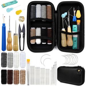 Mevronisshop-54 Pi&egrave;ces Ensemble De Couture En Cuir Ensemble D'outils En Cuir D'artisanat En Avec Fil De Rembourrage 8 Couleurs, Poin&ccedil;on &Agrave; Coudre Et Sac De Rangement Pour L'artisanat Du Bricolage - Neuf