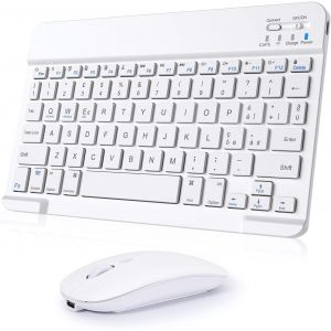 Clavier Et Souris Sans Fil, Clavier Bluetooth Tablette Portable Fin Rechargeable Universel Pour Ipad/Tablette/Pc/Ios/Android/Windows/Samsung Tab/Lenovo, Disposition Italienne, Blanc - Neuf