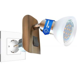 Plug Led Light Tg11-042 En Acier Inoxydable Avec Abat-Jour En Verre, Plug Night Light Incl.1 Gu10 3000k Blanc Chaud Led Illuminant & Interrupteur On/Off Lampe De Lecture - Neuf